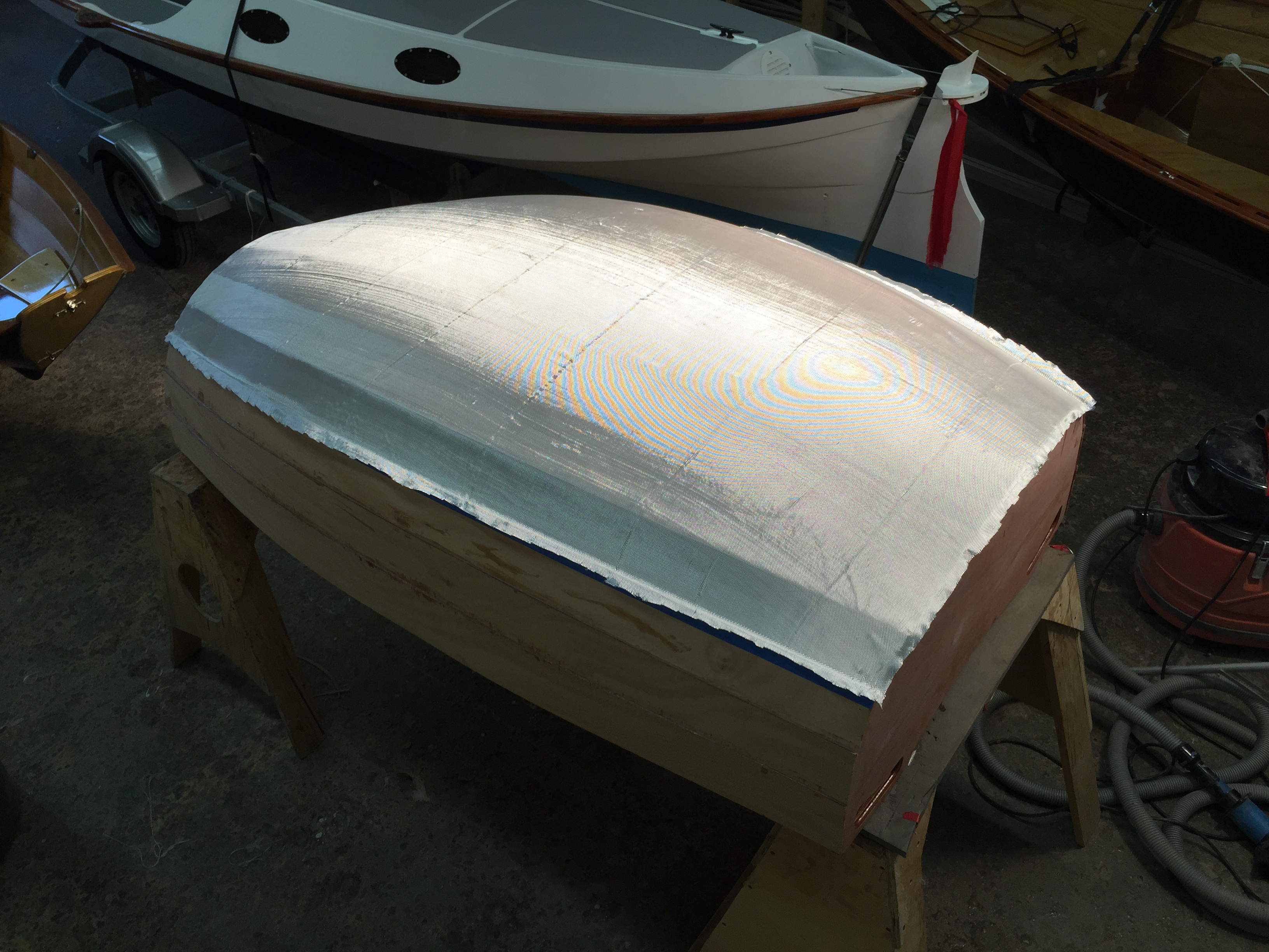 CLC Ultralight Dinghy - Smoothing the Fabric