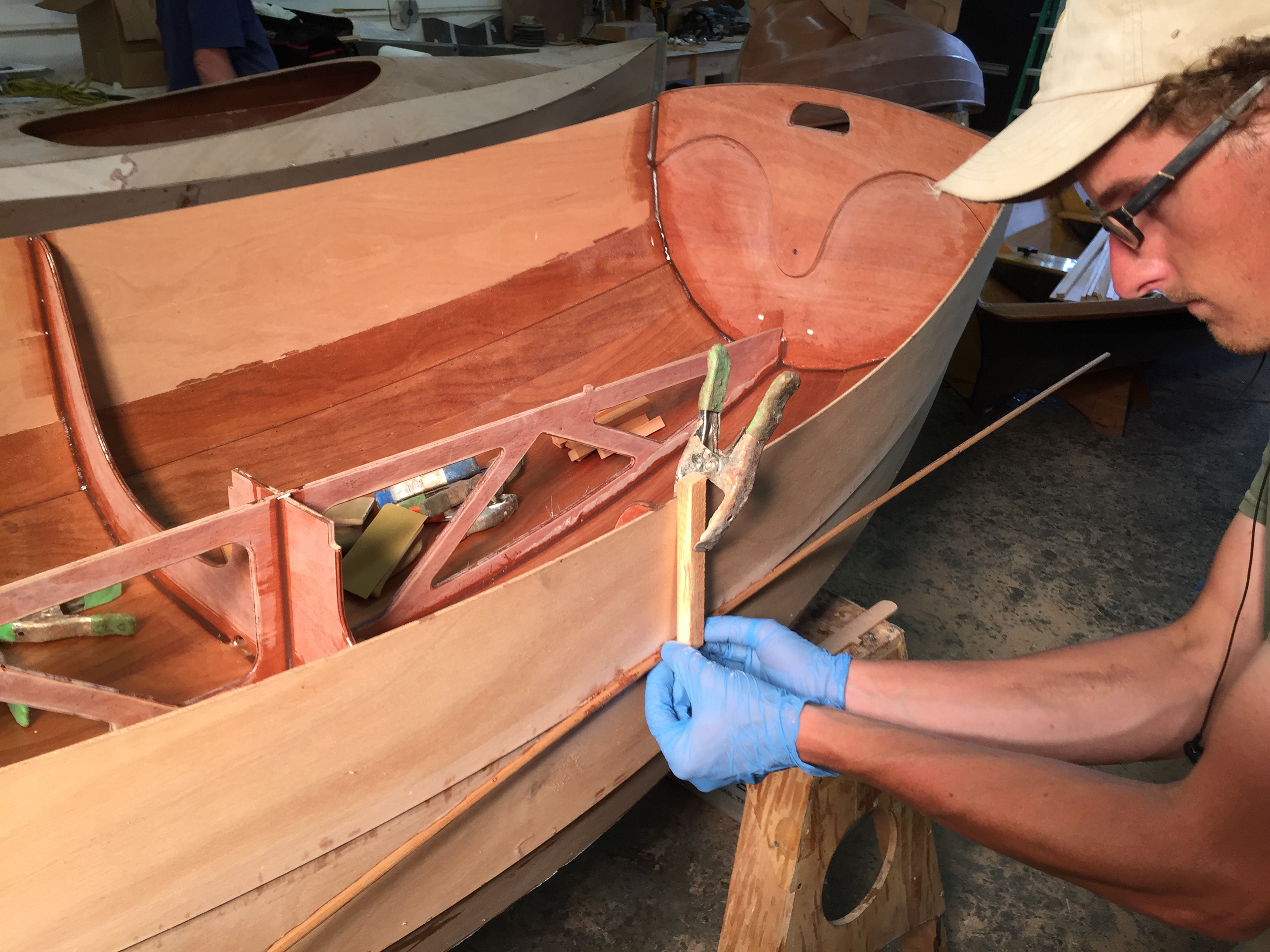 CLC Ultralight Dinghy - Clamping the Trim Piece