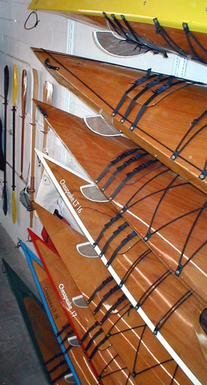 kayak rack, kayak storage, chesapeake light craft showroom